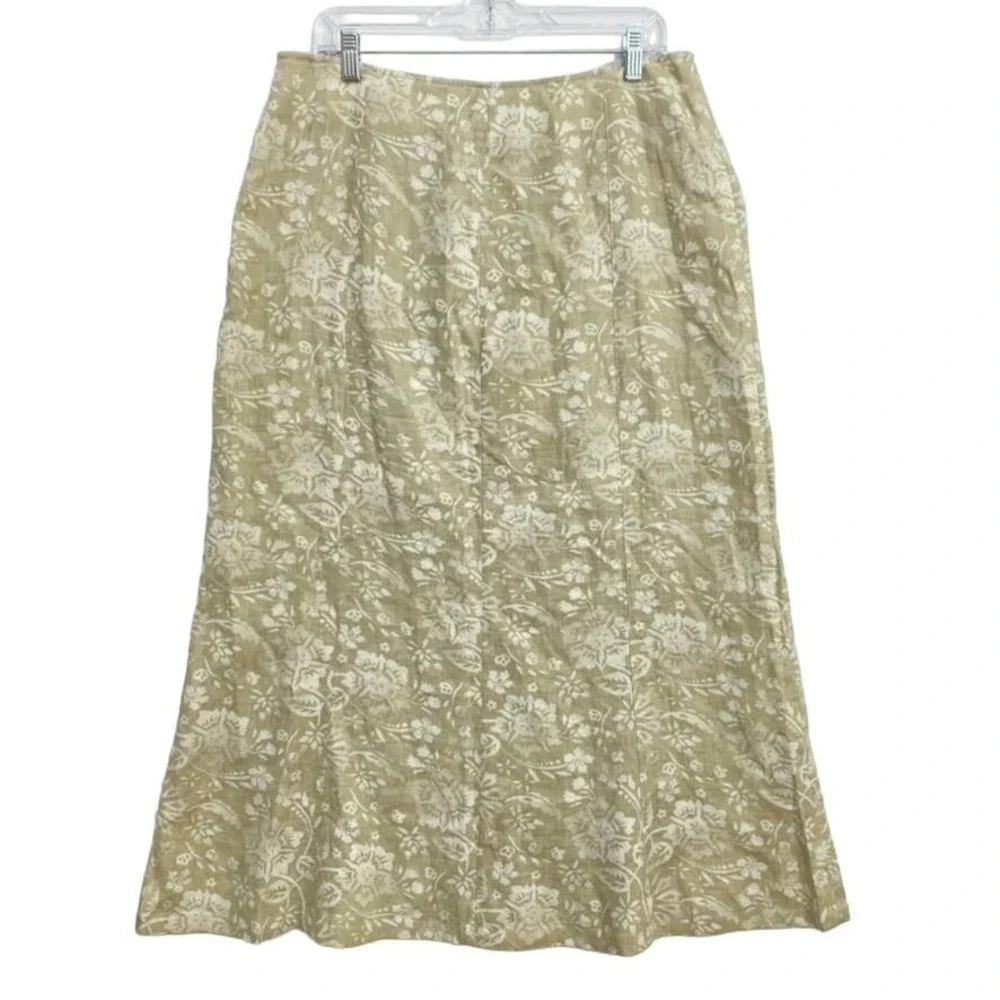 Style & Co Skirt Size 12 Green Floral Linen Maxi A Line Boho Neutral Cottagecore